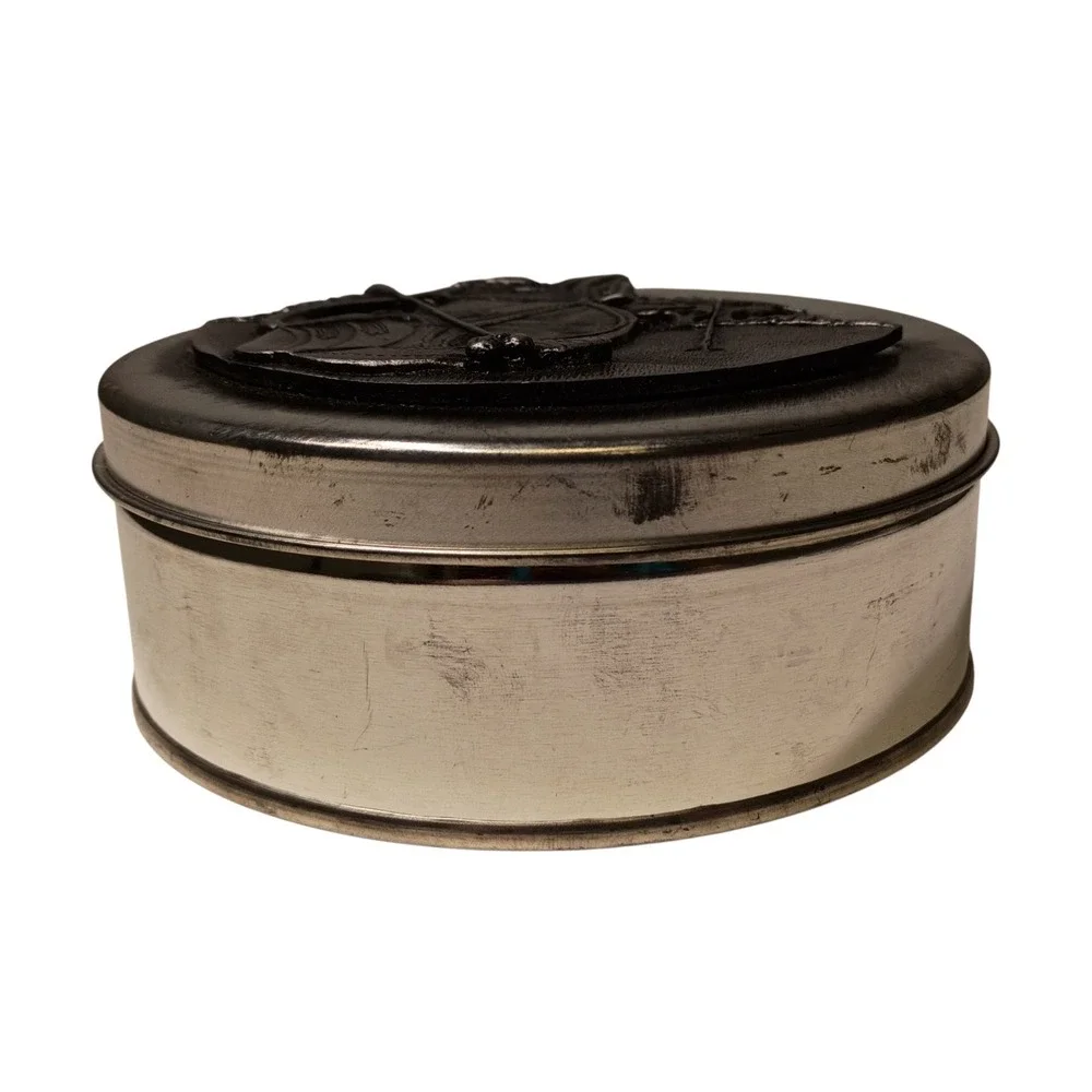 Matzeke Golf Theme Pewter Lid Decorative Silver Tone Metal Tin‎ Can Vintage